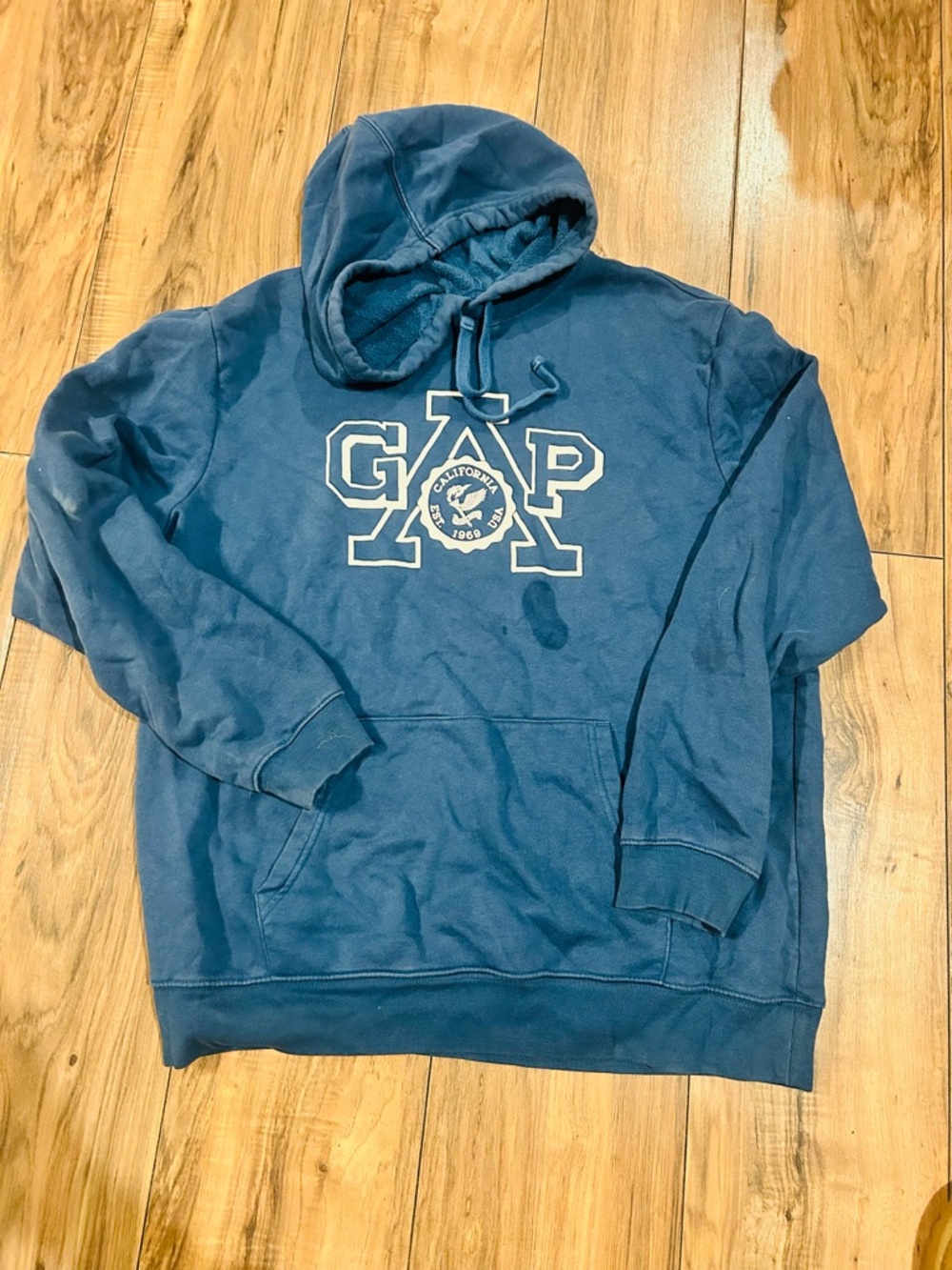 GAP Men's Blue Pullover Hoodie with White Logo